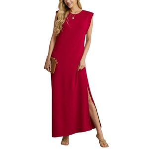 GC‎ Grecerelle Round Neck Wrinkle-Free Long Maxi Dress with Pockets Wine Red, XL